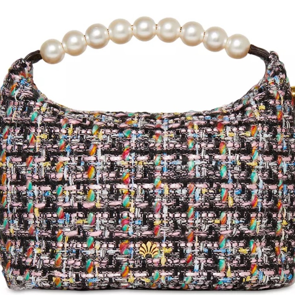 lele sadoughi hazel convertible tweed & faux pearl top handle bag- NWOT